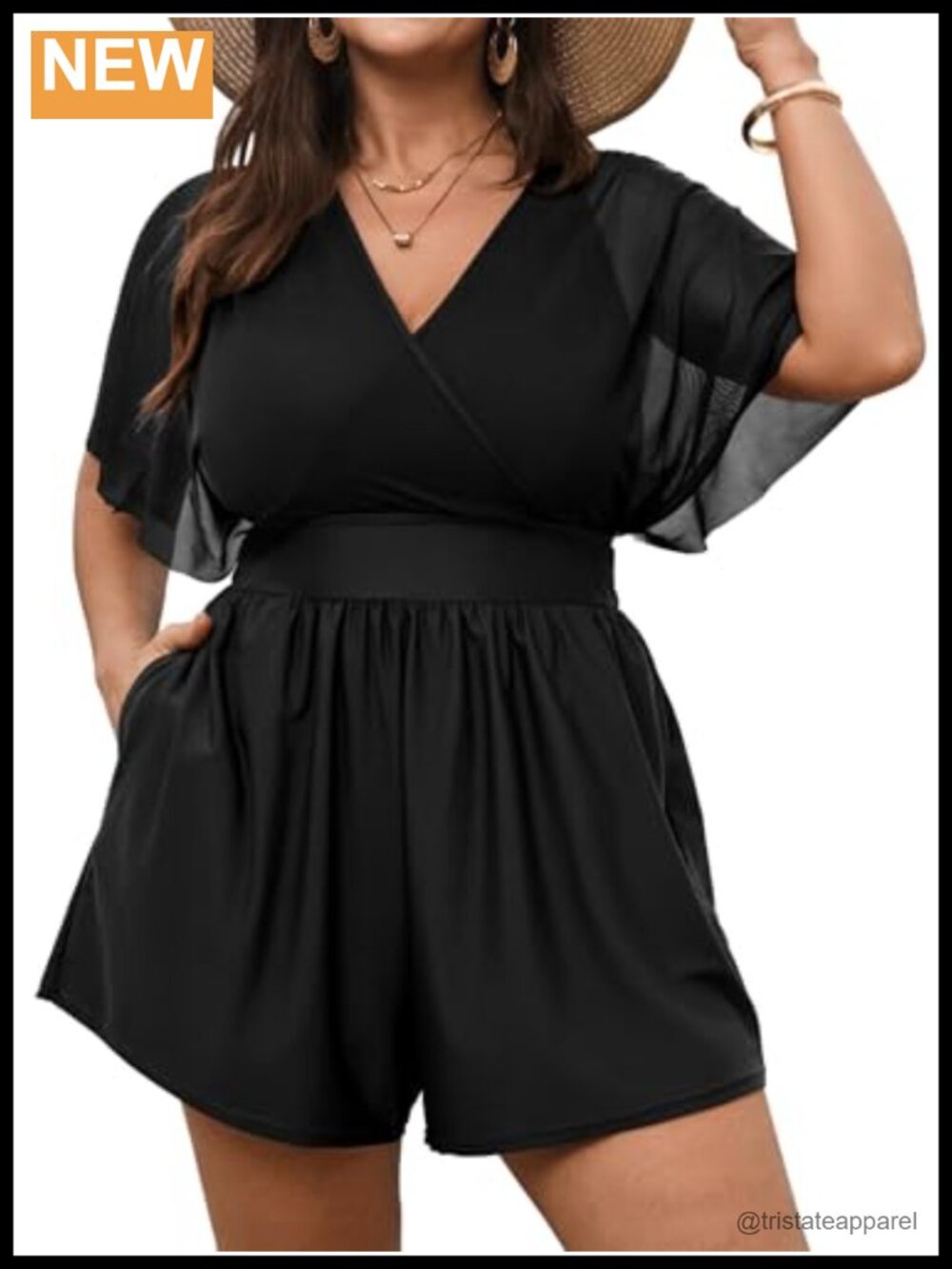 Plus Size One Piece Swimsuit with Shorts Pockets V Neck Mesh Wrap Swim Romper